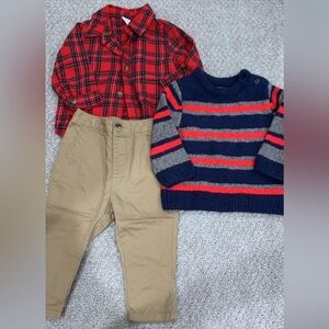 Boys 6-12 months Gap & Old Navy Set - Striped Sweater, khaki pants & flannel